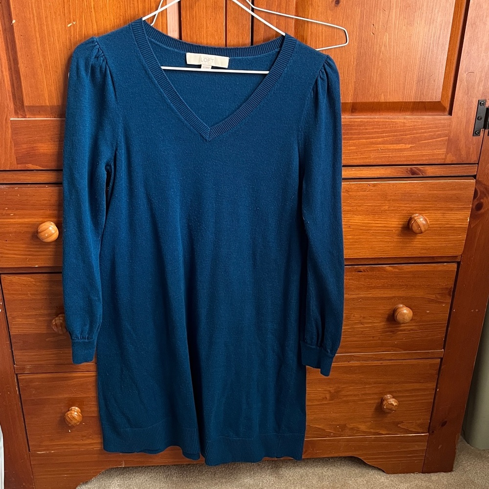 Teal V-Neck Sweater Dress loft size small